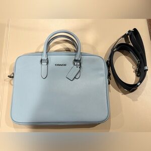 Coach Sky Blue Leather Laptop Bag